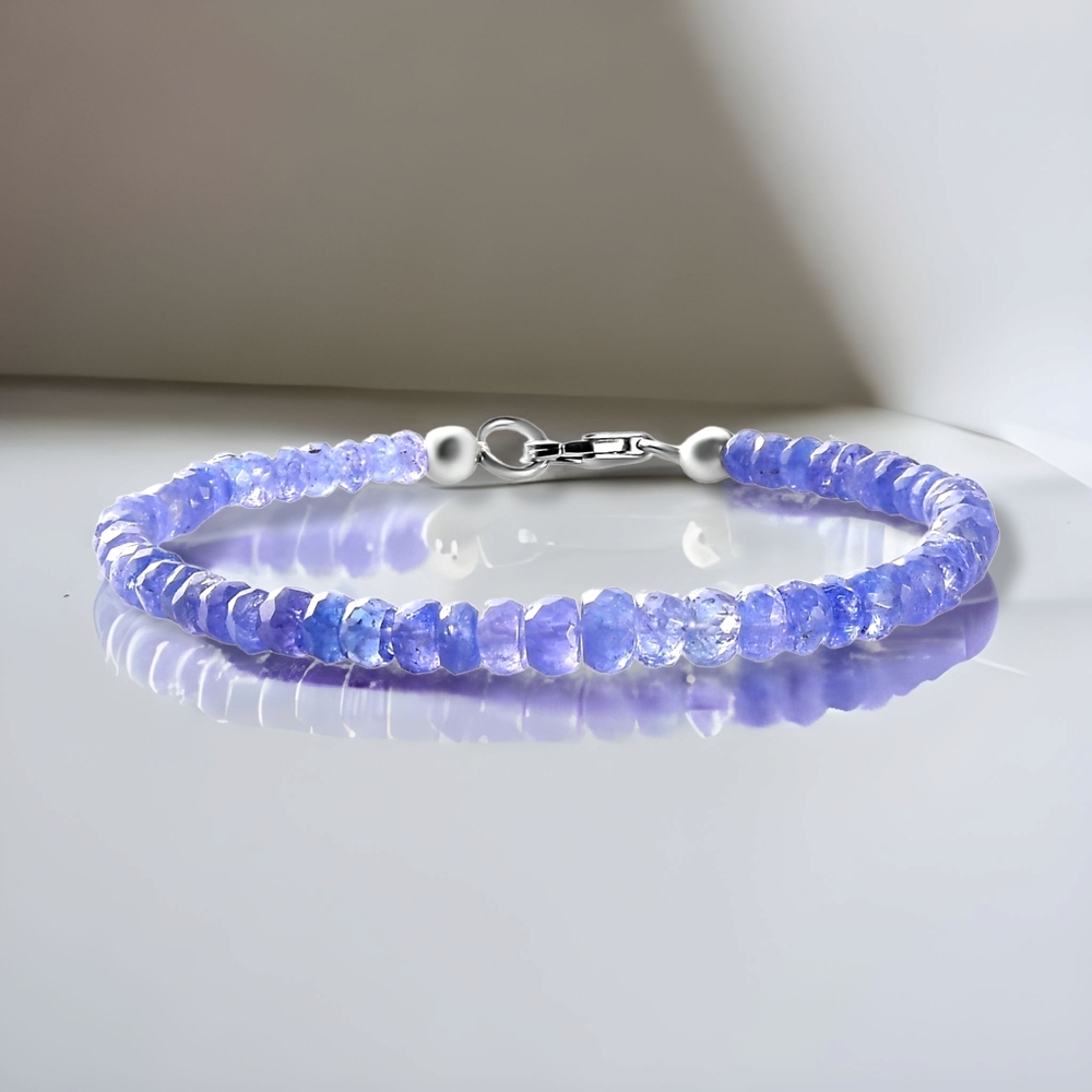 NWT ARTISAN CRAFTED TANZANITE BEADED BRACELET IN PLATINUM OVER STERLING SILVER
